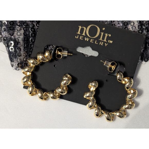 Gold Tone Twisted Hoop Earrings by nOir - Picture 2 of 3